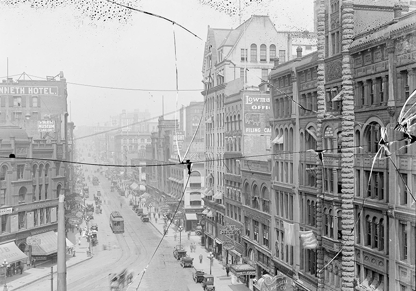 Pioneer Square seen from several stories high.